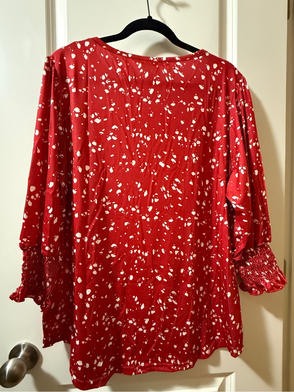 Red Printed Tunic with Smocked Cuffs